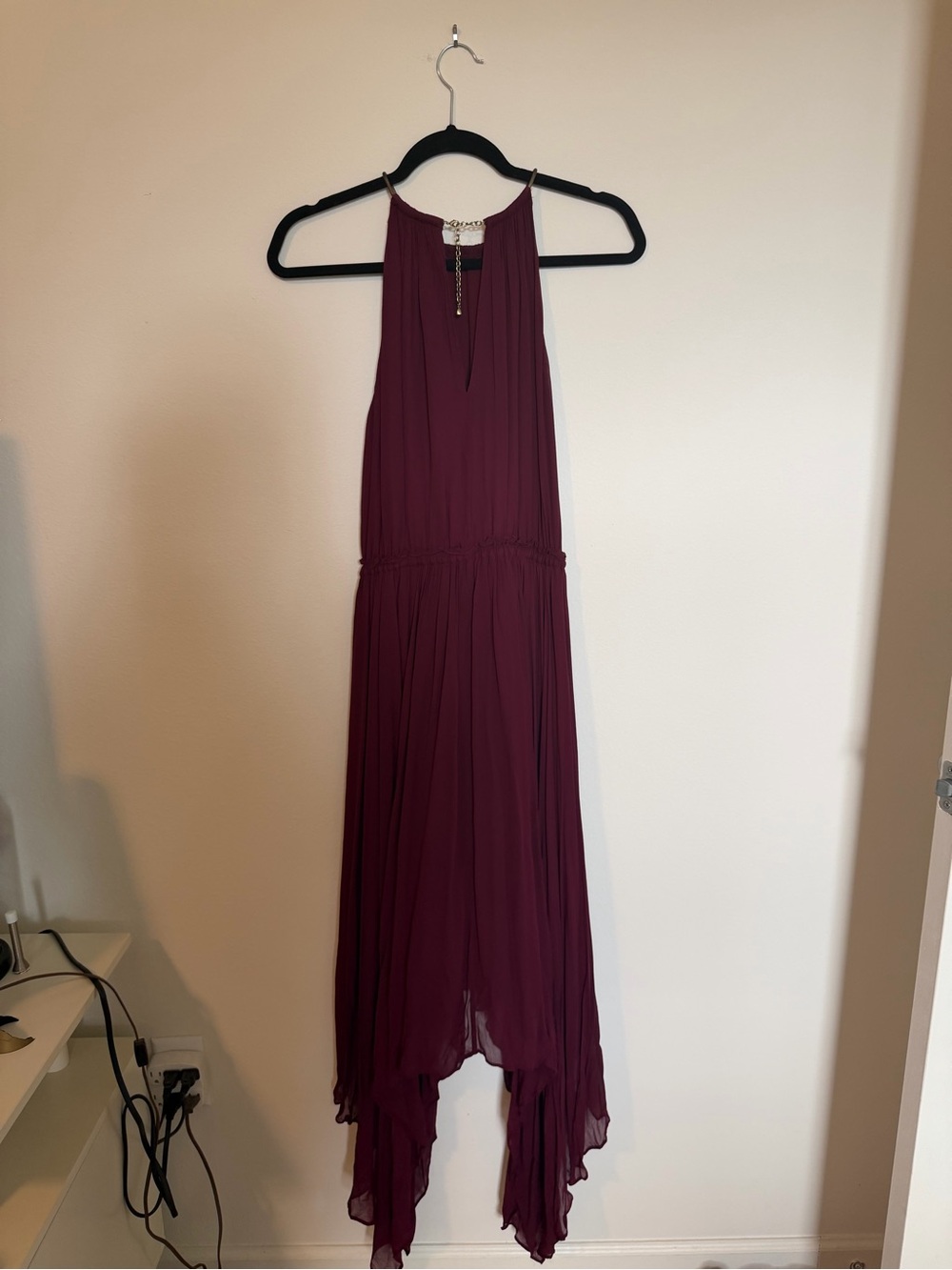 Michael Kors Wine Halter Asymmetrical Maxi Dress Sz S chiffon